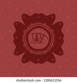 bitcoin mining icon inside vintage red emblem
