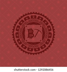 bitcoin mining icon inside vintage red emblem