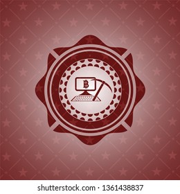 bitcoin mining icon inside vintage red emblem