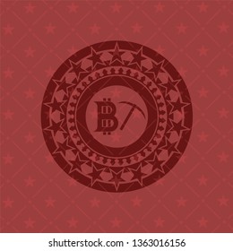 bitcoin mining icon inside vintage red emblem