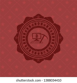 bitcoin mining icon inside vintage red emblem