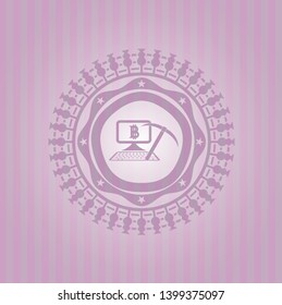 bitcoin mining icon inside vintage pink emblem