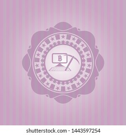 bitcoin mining icon inside vintage pink emblem