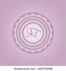 bitcoin mining icon inside vintage pink emblem