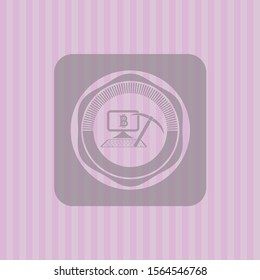 bitcoin mining icon inside vintage pink emblem