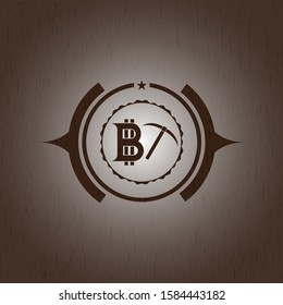bitcoin mining icon inside vintage wooden emblem