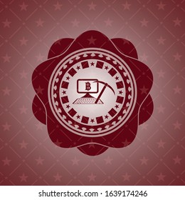bitcoin mining icon inside vintage red emblem