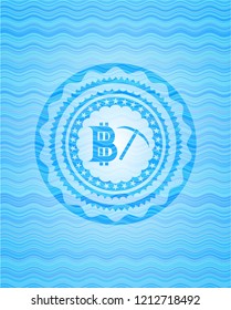 bitcoin mining icon inside water emblem.