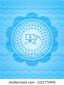 bitcoin mining icon inside water style badge.