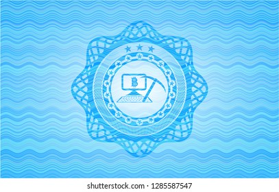 bitcoin mining icon inside water representation style emblem.