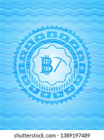 bitcoin mining icon inside water wave concept emblem background.