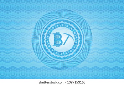 bitcoin mining icon inside water representation badge background.