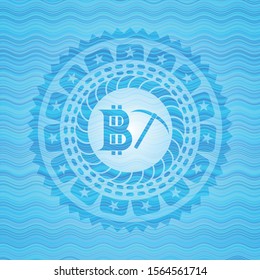 bitcoin mining icon inside water emblem background.