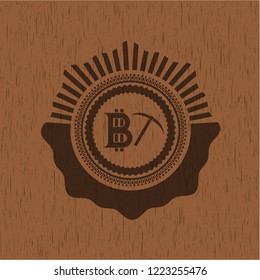 bitcoin mining icon inside wood emblem