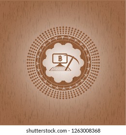 bitcoin mining icon inside wood signboards
