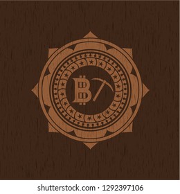 bitcoin mining icon inside wood signboards
