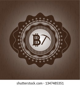 bitcoin mining icon inside wood signboards