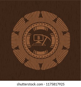 bitcoin mining icon inside wooden signboards