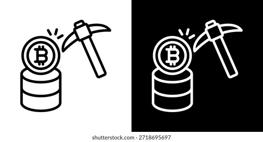 Bitcoin Mining Symbol der Linie schwarz-weiß Stil