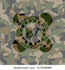 bitcoin mining icon on camo pattern