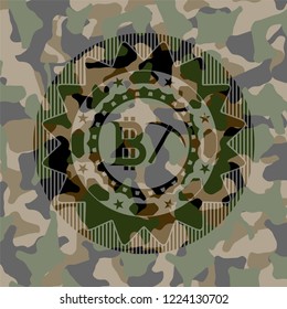 bitcoin mining icon on camo pattern