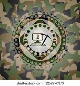 bitcoin mining icon on camo pattern