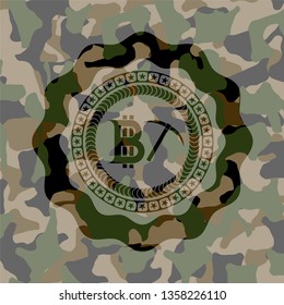 bitcoin mining icon on camo texture