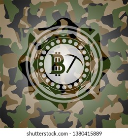 bitcoin mining icon on camo pattern