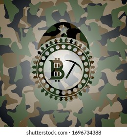 bitcoin mining icon on camo texture
