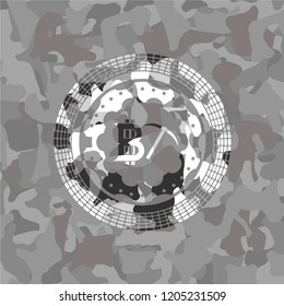 bitcoin mining icon on grey camouflaged texture