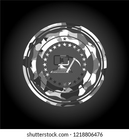 bitcoin mining icon on grey camo pattern