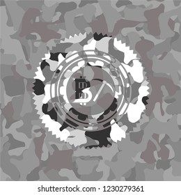 bitcoin mining icon on grey camouflaged texture