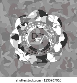 bitcoin mining icon on grey camouflage pattern