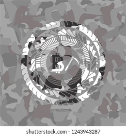 bitcoin mining icon on grey camouflage pattern