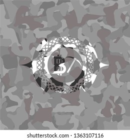 bitcoin mining icon on grey camouflage texture