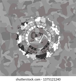 bitcoin mining icon on grey camo texture