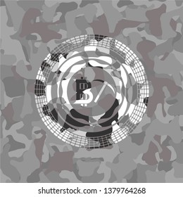 bitcoin mining icon on grey camo pattern