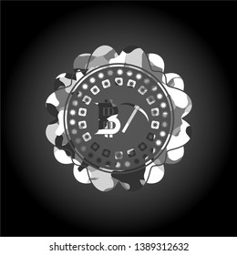 bitcoin mining icon on grey camo texture