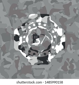 bitcoin mining icon on grey camo pattern
