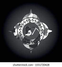 bitcoin mining icon on grey camo texture