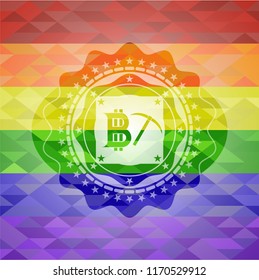 bitcoin mining icon on mosaic background with the colors of the LGBT flag