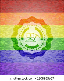 bitcoin mining icon on mosaic background with the colors of the LGBT flag