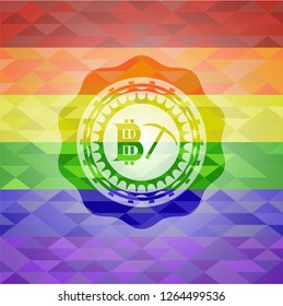bitcoin mining icon on mosaic background with the colors of the LGBT flag