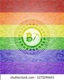 bitcoin mining icon on mosaic background with the colors of the LGBT flag