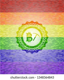 bitcoin mining icon on mosaic background with the colors of the LGBT flag