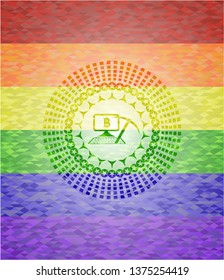 bitcoin mining icon on mosaic background with the colors of the LGBT flag