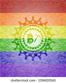 bitcoin mining icon on mosaic background with the colors of the LGBT flag