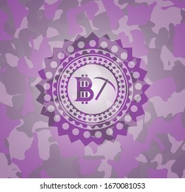 bitcoin mining icon on pink camouflage pattern
