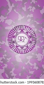 bitcoin mining icon on pink camo texture. 