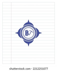 bitcoin mining icon with pen strokes. Blue ink. Vector Illustration. Detailed. 